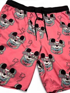 XL Men’s Disney Pink and Black Mickey Mouse Swim Shorts by Neff